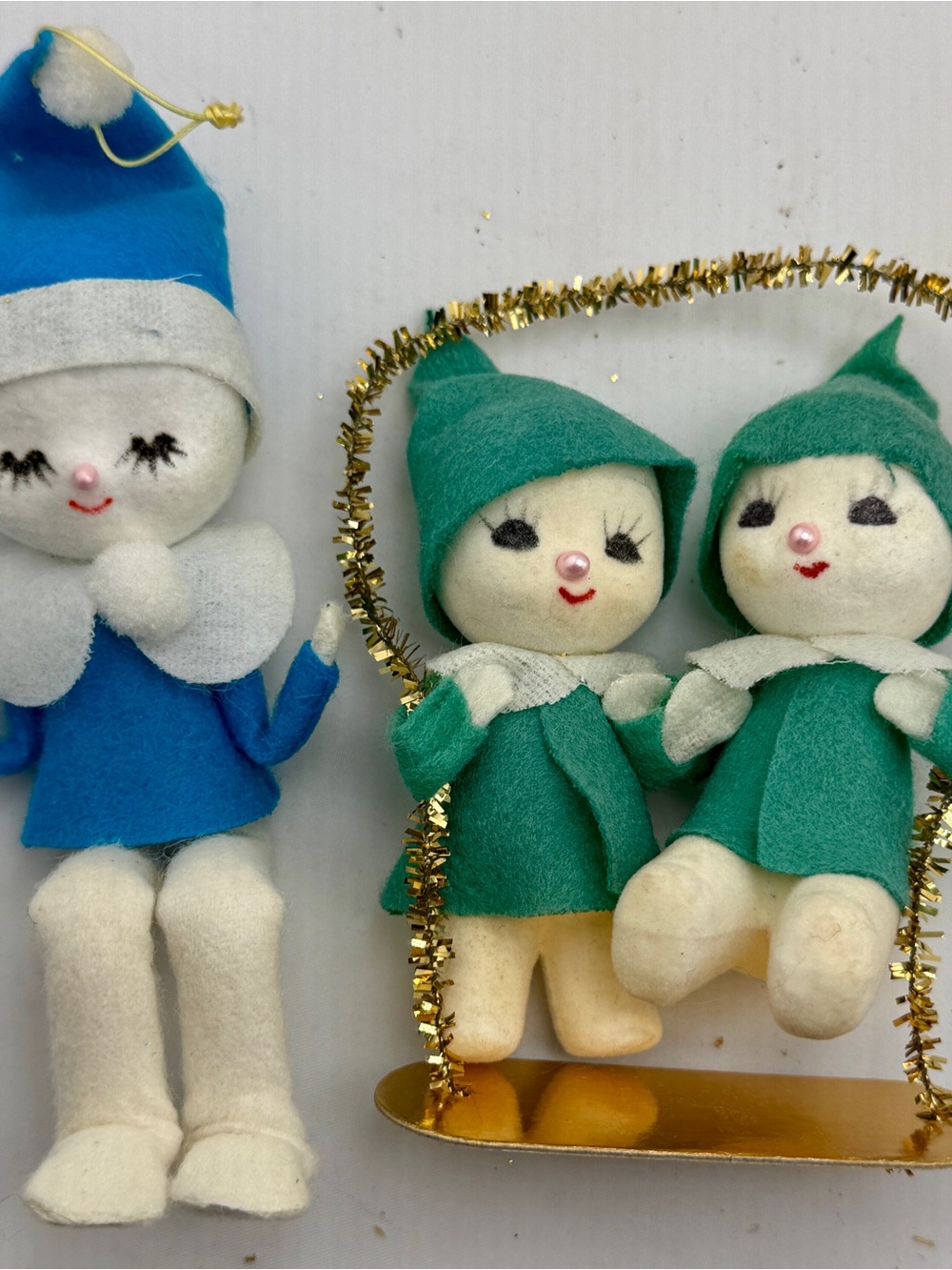 Mid Century Mod Vintage Japanese Christmas pixie Elf Ornaments